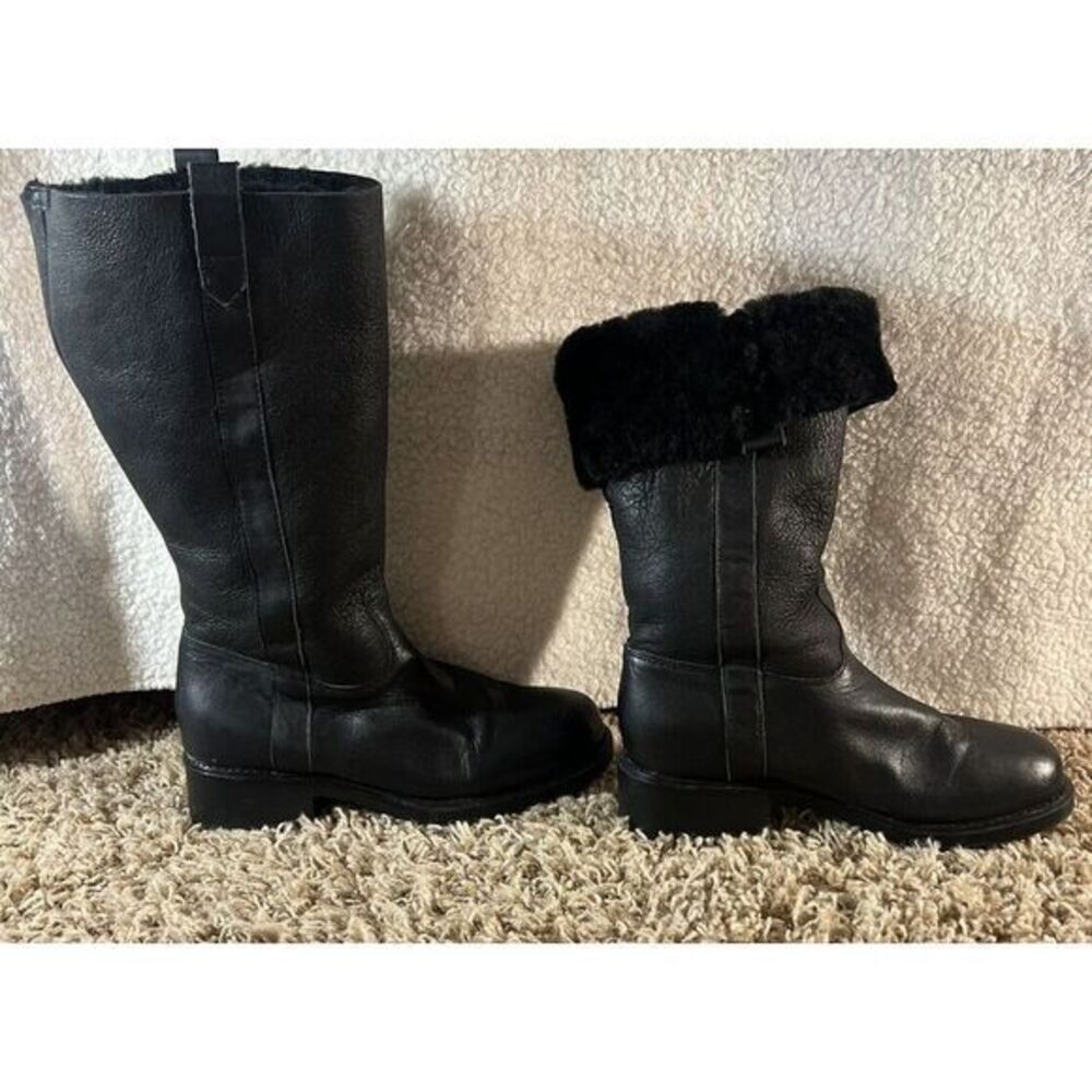 Santana Canada Black Leather Fur-Trim Winter Boots